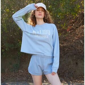 BRANDY MELVILLE John Galt Malibu California Crop Crewneck Light Blue